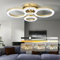 HOMCOM LED Ceiling Light, Modern 4 Rings Ceiling Lamp with Wall Switch Control, 40W 4350lm Flush Mount Ceiling Light with 3500K/4500K/6000K Colour Temperatures for Living Room, Bedroom, Gold Tone(m-10)