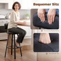 HOMCOM Set van 2 barkrukken, kunstlederen bekleding, gewatteerde zitting, voetensteun, rugleuning, metalen frame, zwart(m-5)