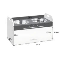 PawHut Comedouro Elevado para Cães com Armário de Armazenamento, 2 Tigelas com Anéis Antiderrapantes, 60 x 30 x 35,5 cm, Branco(m-3)