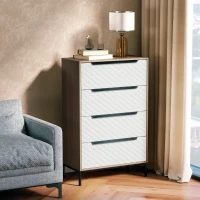 HOMCOM Cómoda com 4 Gavetas de Tecido Frentes com Padrão de Diamante Móvel de Arrumação 59,5,5x30x92,5 cm Madeira e Branco(m-9)