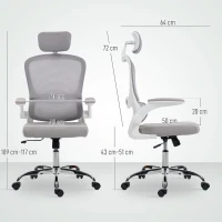 HOMCOM Mesh Back Office Chair, with Lumbar Support - Grey(m-3)