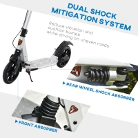 HOMCOM Teen/Adults Aluminium Folding Kick Scooter w/ Shock Mitigation System Silver(m-7)