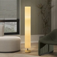 HOMCOM Lampadaire sur pied de salon avec abat-jour en lin, interrupteur à pied, 2 x douille E27, 120 cm, beige(m-9)