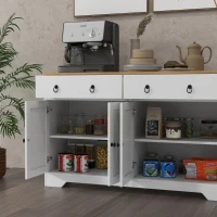 HOMCOM Mueble de Almacenamiento Buffet armario de cocina estilo rural 2 cajones y 2 armarios estantes a alturas ajustables Blanco(m-6)