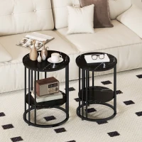 HOMCOM Set of Two Marble-Effect Coffee Tables - Black(m-2)