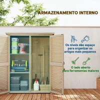 Outsunny Armário de Jardim de Madeira 0,83 m² 127x65x168 cm com 2 Portas de Persiana 2 Prateleiras 2 Alças e Telhado Impermeável Natural(m-4)