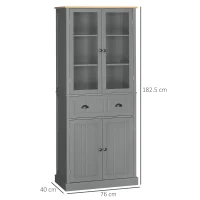 HOMCOM 180cm Tall Kitchen Pantry Cupboard, Freestanding Storage Cabinet with 5 Tier, Adjustable Shelves,  Drawer, Grey(m-3)
