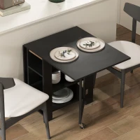 HOMCOM Mesa de Cocina Plegable con Alas Abatibles 2 Ruedas y Estantes Estilo Moderno 120x60x75 cm Negro(m-9)