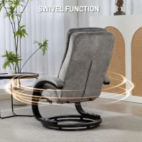 HOMCOM Swivel Recliner Chair with Footrest, Manual Recliner Armchair with Wooden Base, Plush Velvet Upholstered Reclining Chair for Living Room, Bedroom, Office, Grey(m-5)