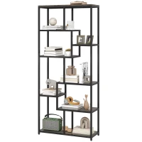HOMCOM Seven-Tier Geometric Bookcase - Grey/Black(m-11)
