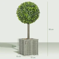 HOMCOM Set de 2 plante artificiale decorative, bile de buxus artificial 50 cm cu ghiveci din plastic împletit și pietre, verde(m-3)