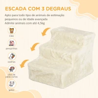 PawHut Escada para Cães de 3 Degraus com Capa Removível e Lavável Rampa para Cães para Cama Sofá 46x35x35 cm Bege(m-4)