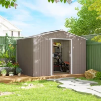 Outsunny Abri de jardin 5,4 m² 2,77 x 1,95 x 1,92 m kit de fondation porte coulissante ventilations tôle acier, gris clair(m-10)