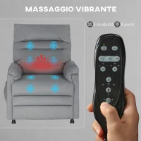 HOMCOM Poltrona Reclinabile con 8 Punti Massaggio e 5 Modalità, Poggiapiedi, Riscaldamento, Tessuto Vellutato, Grigio(m-7)