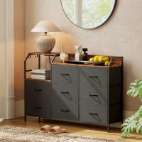 HOMCOM Comodă cu 8 sertare din material textil, cadru din oțel, stație de încărcare, Rustic-Maro+Negru(m-5)