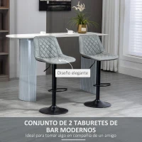 HOMCOM Juego de 2 Taburetes de Bar Giratorios Altura Ajustable 86-106 cm Tapizada en Cuero Sintético Respaldo y Reposapiés Gris(m-4)