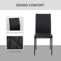HOMCOM Lot de 4 chaises de salle à manger, chaises de cuisine, capitonnage rhombique et pieds en métal, 41x50x91cm, noir(m-5)