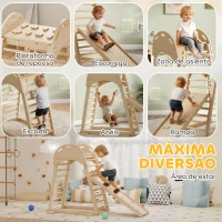 AIYAPLAY Triângulo de Escalada Montessori 6 em 1 Estrutura de Madeira com Plataforma Anéis e Escorrega para Escalar ou Deslizar Madeira(m-4)