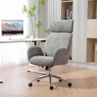 HOMCOM Office Chair with Adjustable Headrest, Spring Pack, Curved Line, Boucle Fabric - Charcoal Grey(m-2)