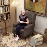 HOMCOM Poltrona de Sala de Estar Poltrona Moderna para Dormitório com Pés de Madeira Poltrona Individual 74x86x102 cm Marrom(m-9)