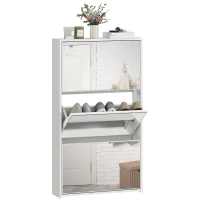 HOMCOM Scarpiera a Specchio con 3 Cassetti a Ribalta per 9 Paia di Scarpe, in Legno, 65x17x114.5 cm, Bianco(m-11)