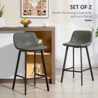 HOMCOM Bar Stools Set of 2, PU Leather Dining Stools with Backrest, Footrest, for Kitchen, Counter, Breakfast Bar, Grey(m-4)