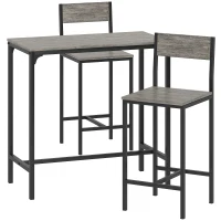 HOMCOM 3-Piece Bar Table Set with 2 Stools, Industrial Breakfast Bar Set with Footrest, Backrest for Dining Room, Small Space(m-1)