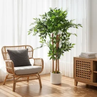 HOMCOM Planta Artificial de Baniano Verde en PEVA y Madera con Maceta Contenedora de PP y Cemento, 55x55x120 cm(m-2)