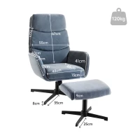 HOMCOM Poltrona Estofada com Puff, Poltrona Lounge com Encosto Alto, Base Metálica, para Sala de Estar, Quarto, Cinza(m-3)