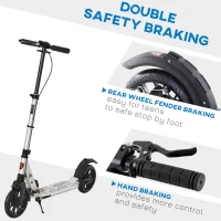 HOMCOM Teen/Adults Aluminium Folding Kick Scooter w/ Shock Mitigation System Silver(m-6)