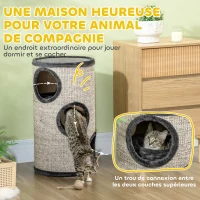 PawHut Tonneau à gratter pour chat, tour à griffer en sisal à 3 niveaux recouvert de peluche, Ø 38 x 70 cm, gris clair(m-4)