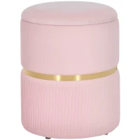 HOMCOM Velvet-Feel Storage Ottoman - Pink(m-11)