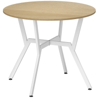 HOMCOM Mesa de Comedor Redonda para 2 Personas Mesa de Cocina Industrial Patas Curvadas de Acero 90x90x76 cm Natural y Blanco