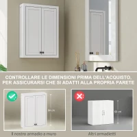 HOMCOM Mobile da Bagno a Parete in Legno con 2 Ripiani Regolabili su 3 Livelli, 61x20x84 cm, Bianco(m-4)