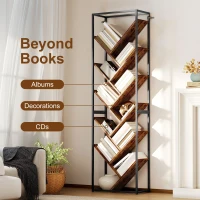 HOMCOM 10 Shelf Industrial-Style Bookshelf - Black/Brown(m-5)