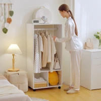 HOMCOM Open Wardrobe on Wheels, Bedroom Wardrobe with Clothes Hanging Rail, 2 Storage Shelves, Mobile Garment Rack for Cloakroom, Hallway, White(m-8)