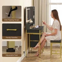 HOMCOM Coiffeuse de Maquillage avec Miroir Lumières LED Station de Charge Tabouret Station de Charge 4 Tiroirs Noir(m-4)