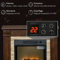 HOMCOM Cheminée électrique, cheminée décorative 1800W effet flamme, luminosité et température réglables, 80x21,6x67,8cm, marron(m-5)
