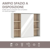 HOMCOM Armadietto con Specchio in MDF e Truciolato con 3 Ripiani Laterali e Ripiano Regolabile Interno, 60x14.5x49.4 cm(m-4)