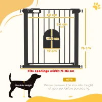 PawHut Dog Gate with Cat Flap Pet Safety Gate Barrier, Stair Pressure Fit, Auto Close, Double Locking, for Doorways, Hallways, 75-82 cm Black(m-3)