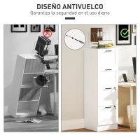 HOMCOM Mueble Archivador con 4 Cajones Cerraduras Carpetas A4 y Carta 40x40x131 cm Blanco(m-7)