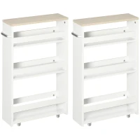 kleankin Lot de 2 chariots de rangement chariot de stockage étagère sur roulettes pour cuisine étroite salle de bain buanderie(m-11)