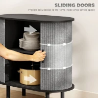 HOMCOM Tambour Sideboard with Fluted Sliding Doors, Modern Kitchen Cupboard with Storage Shelves and Wooden Legs, Grey(m-5)