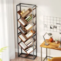 HOMCOM 10 Shelf Industrial-Style Bookshelf - Black/Brown(m-9)