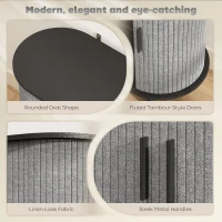 HOMCOM Tambour Sideboard with Fluted Sliding Doors, Modern Kitchen Cupboard with Storage Shelves and Wooden Legs, Grey(m-4)