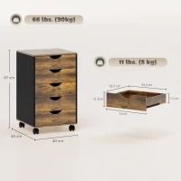 HOMCOM Five-Drawer Filing Cabinet - Rustic Brown(m-3)