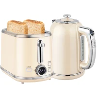 HOMCOM Polished Retro 40-100°C Kettle and Toaster Set - Cream(m-11)