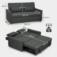 HOMCOM Three-Way Two-Seater Sofa Bed - Charcoal Grey(m-3)