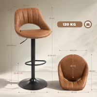 HOMCOM Bar Stools Set of 2, PU Leather Swivel Barstools with Backrest and Footrest for Kitchen, Counter, Breakfast Bar, Brown(m-3)