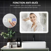 HOMCOM Miroir salle de bain Bluetooth avec éclairage LED 60 x 80 cm, miroir lumineux mural avec horloge, antibuée, argenté(m-7)